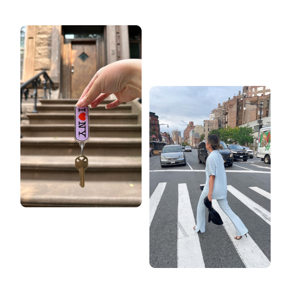 Two pins, keys outside of apartment, walking open road