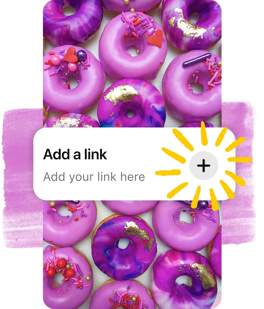 Add a link button overlaid on pin of purple donuts