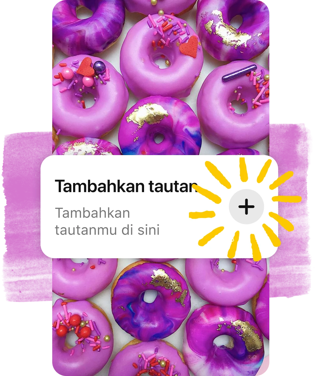 Tombol tambahkan tautan pada pin donat ungu