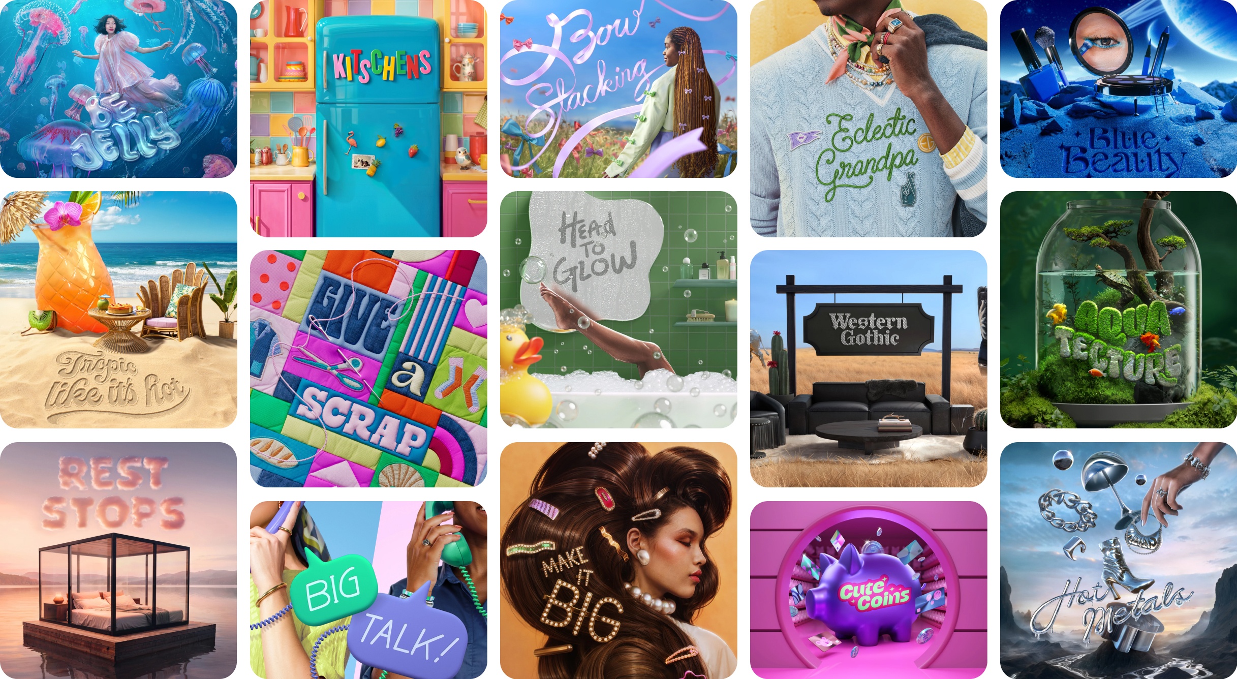 Pin grid showing themes for Pinterest Predicts 2024.