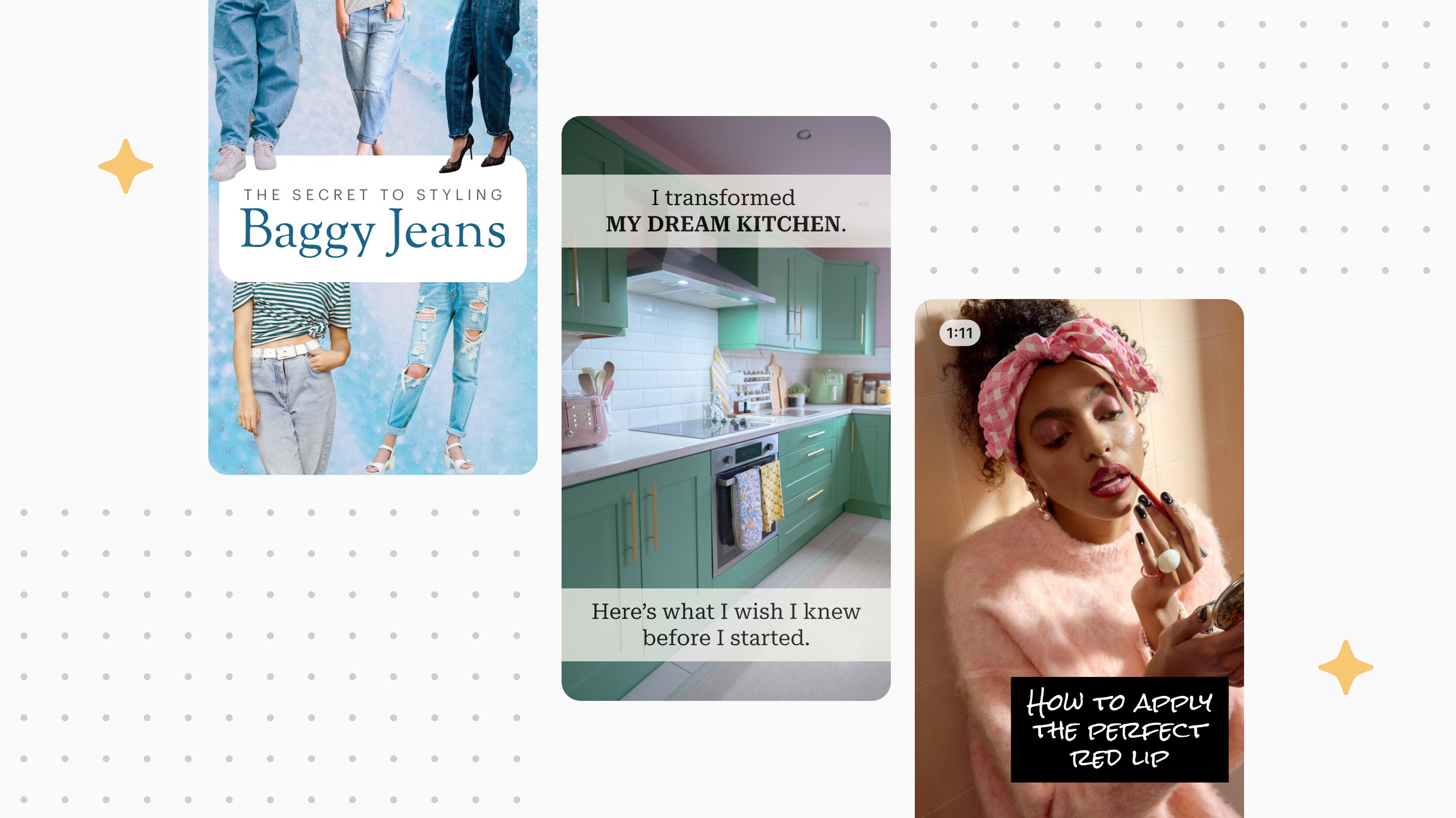 Three Pins displayed on a light background with subtle dot pattern.