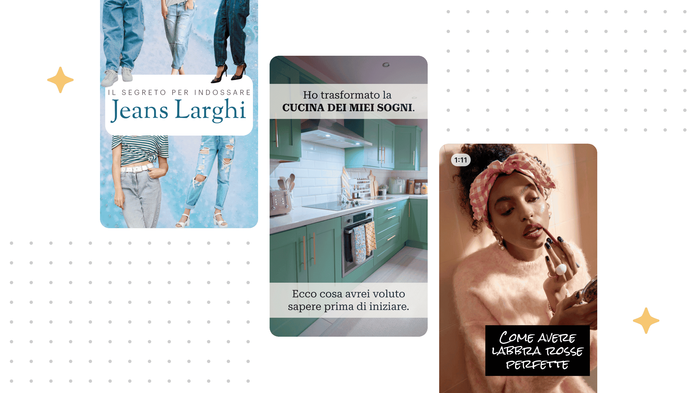 Tre pin su uno sfondo chiaro con un sottile motivo a puntini.