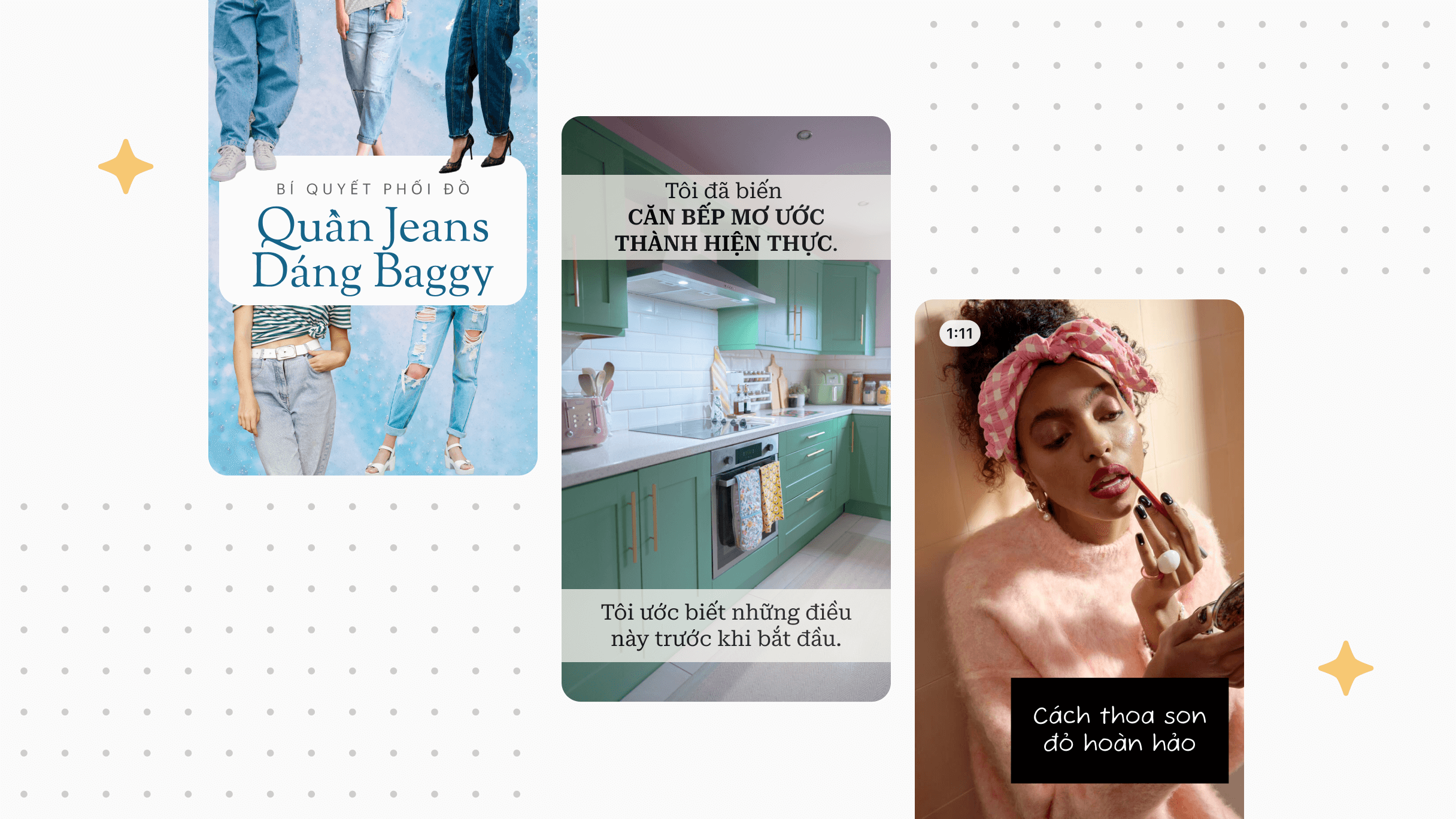 3 Ghim hiển thị trên nền sáng với họa tiết chấm bi tinh tế.