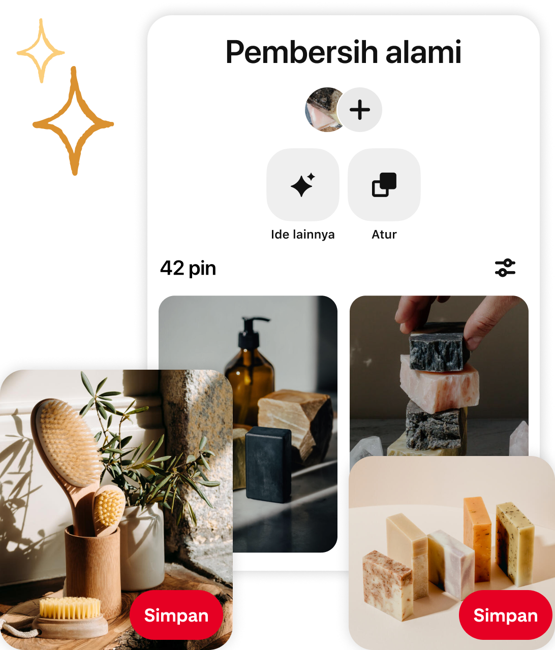 Kolase pin sabun alami dan papan pin
