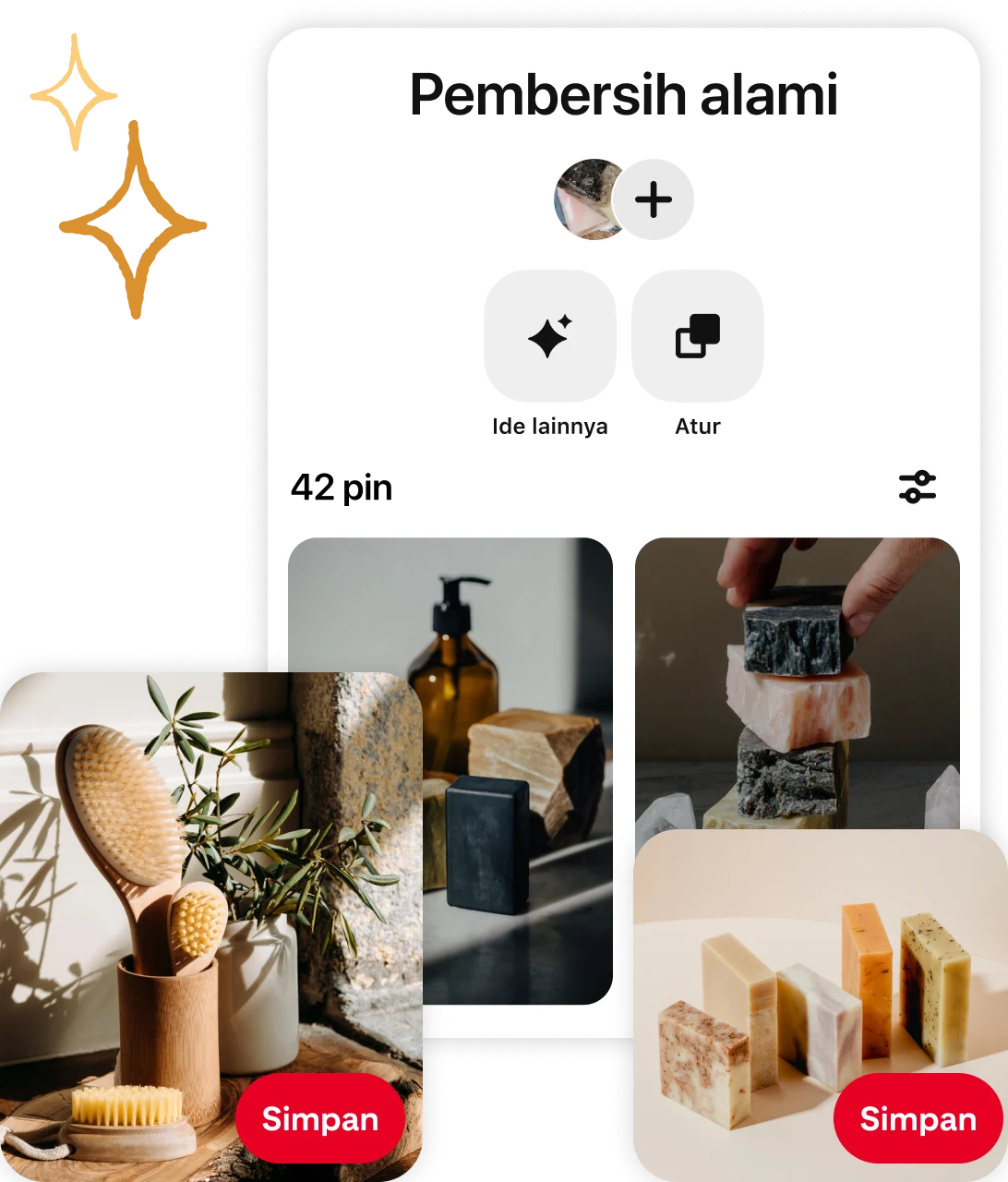 Kolase pin sabun alami dan papan pin