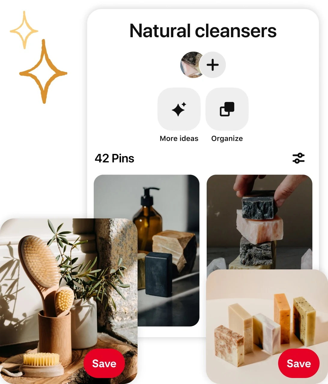 Pin collage of natural soaps and pin board