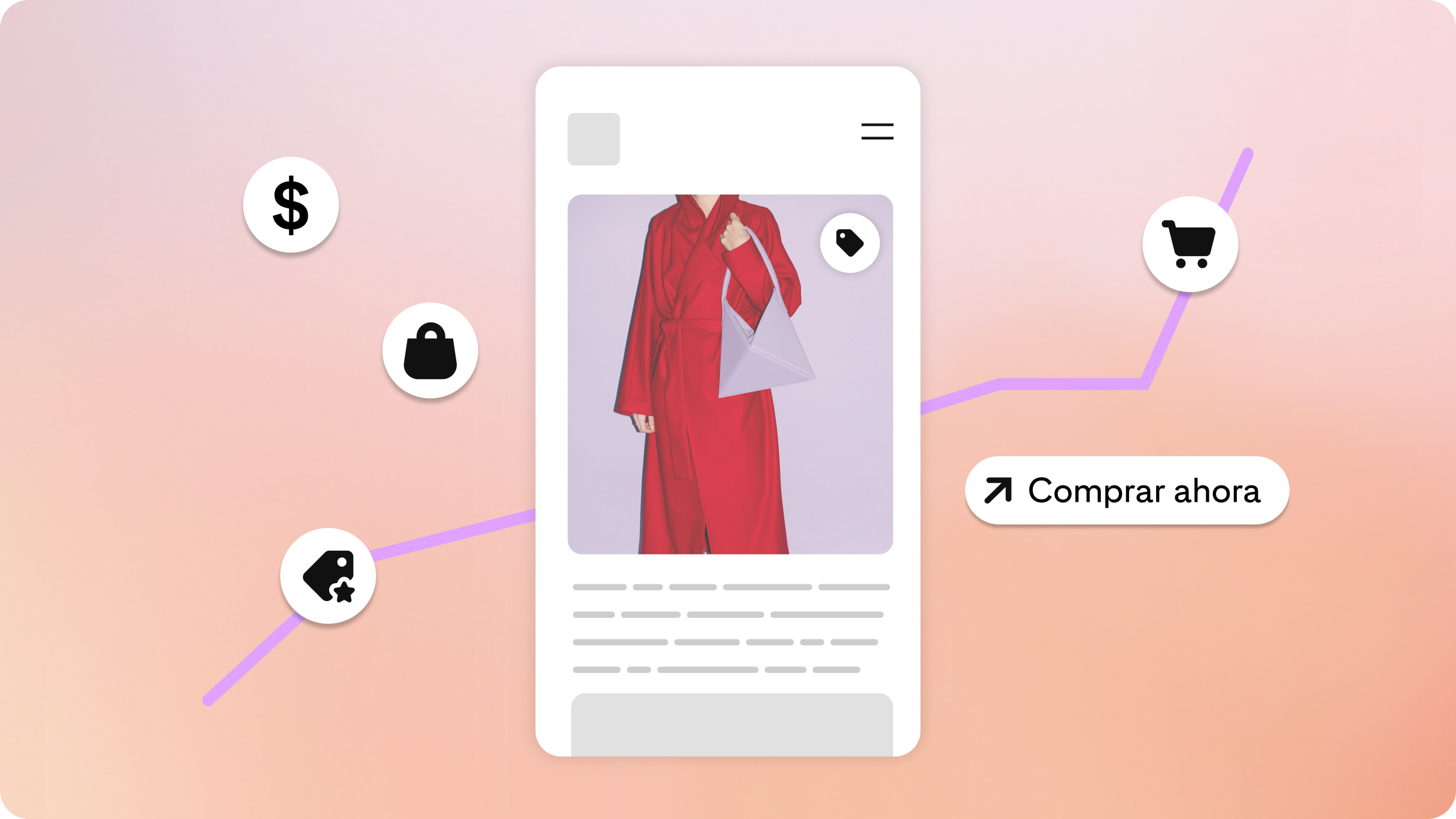 Publicación de redes sociales con íconos de compra