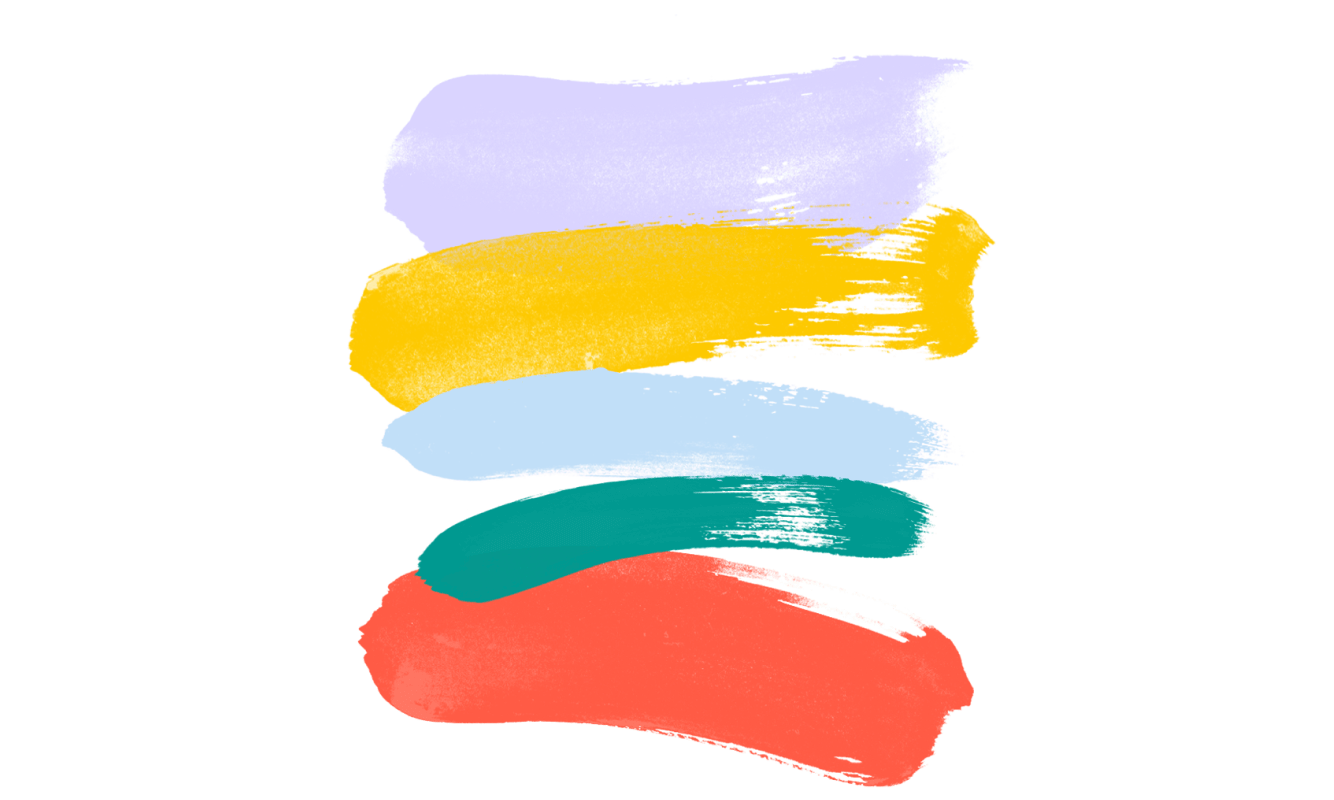 Illustration of five different colored paint strokes