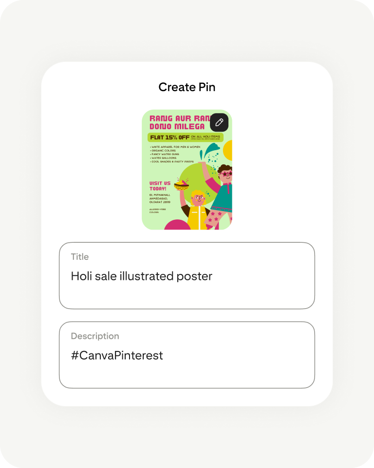 Pinterest mobile screen showing Title and Description information for Pin