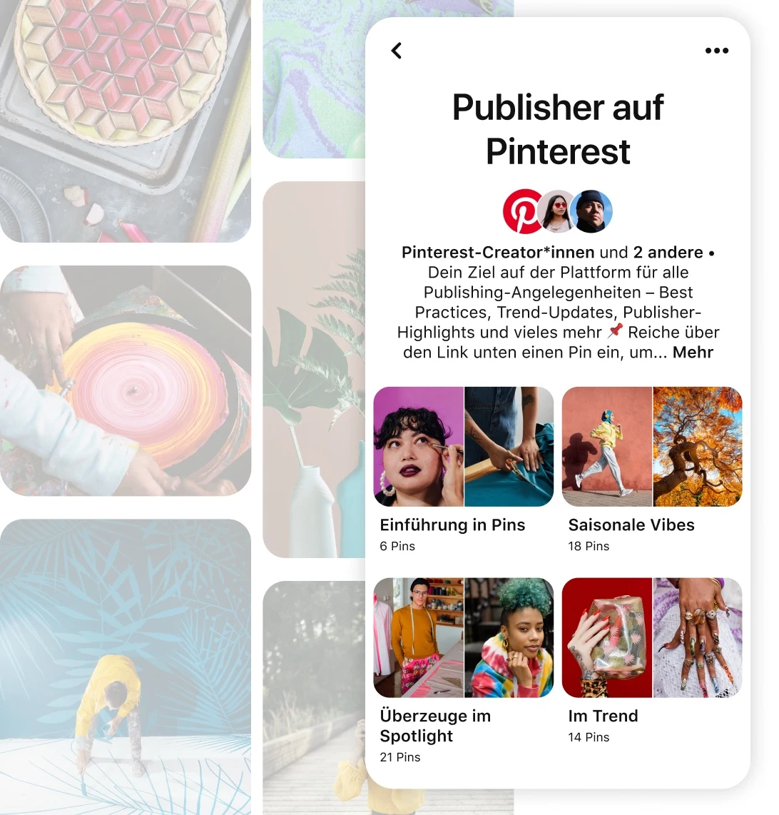 UI von Publishern auf einer Gruppenpinnwand auf Pinterest