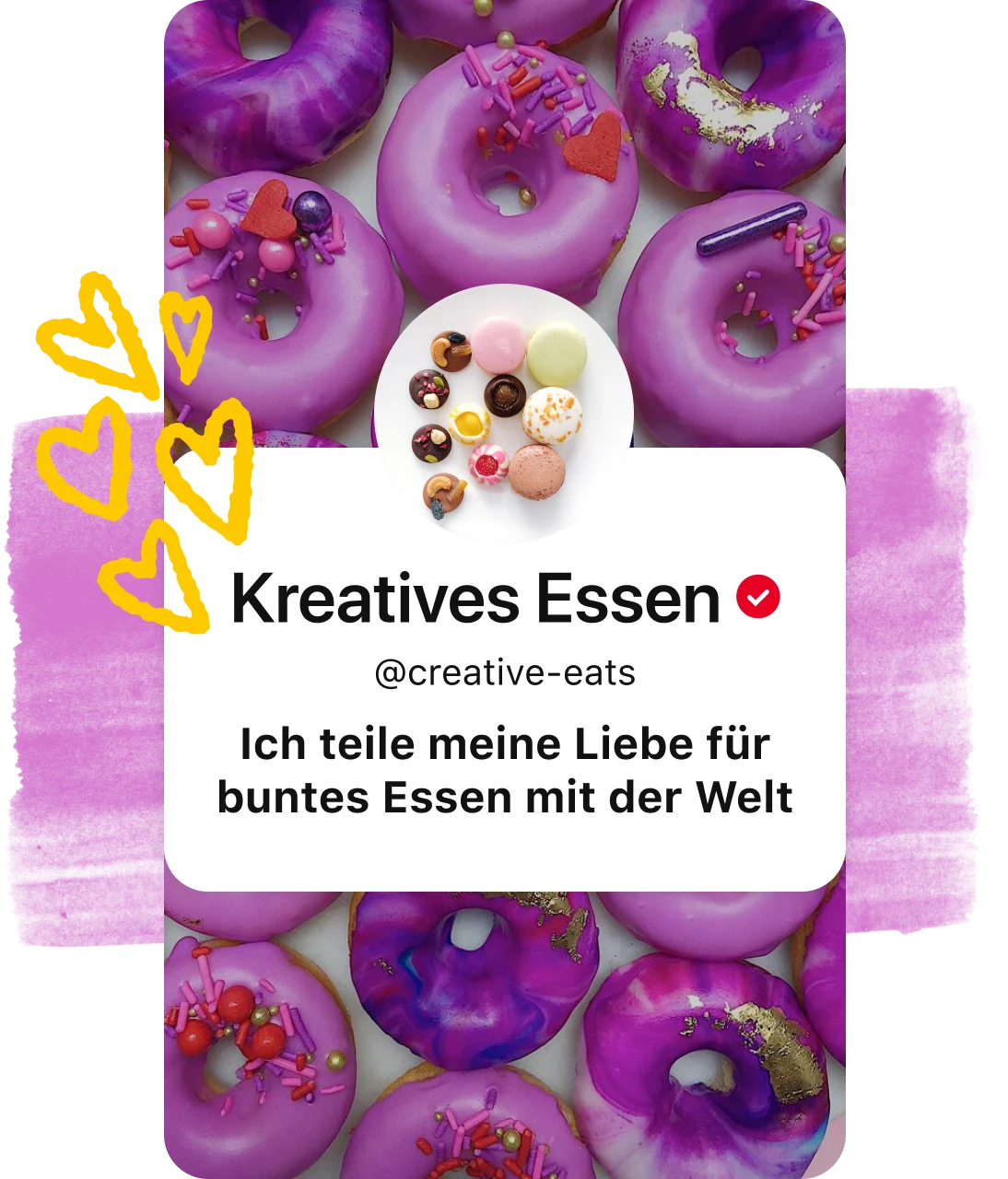 Bild von Kontoprofil über Pin mit lila Donuts