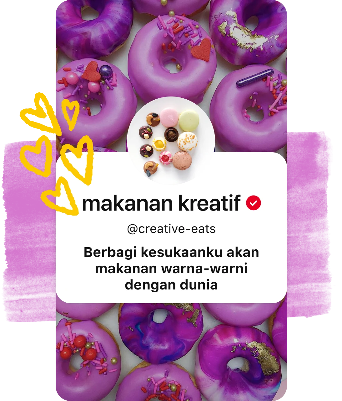 Jepretan profil akun pada pin donat ungu