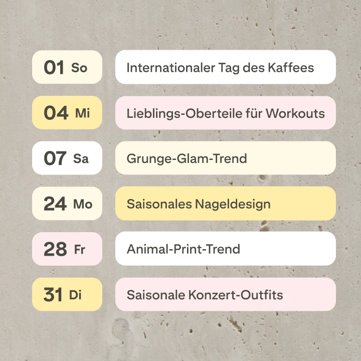 Kalender zur Inhaltsplanung