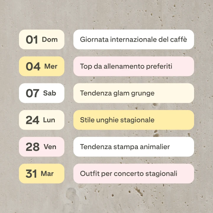 Calendario per la pianificazione dei contenuti