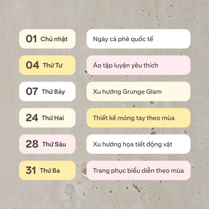 Lịch lên kế hoạch nội dung