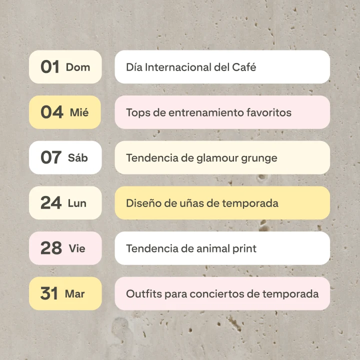 Un calendario de planificación de contenido.