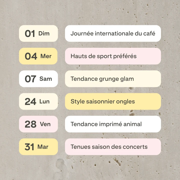 Calendrier de planification de contenu