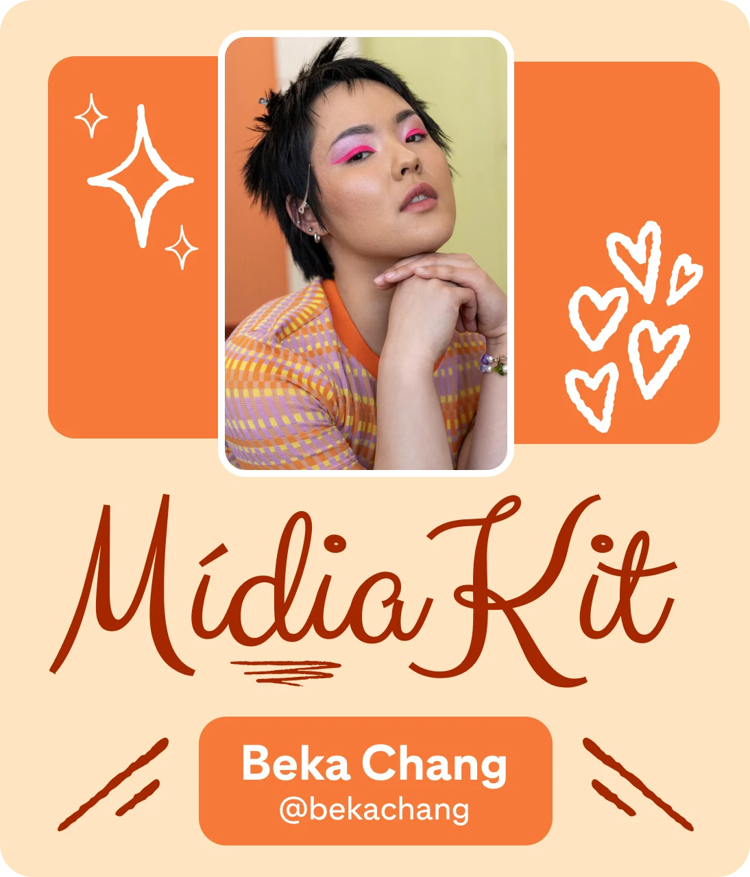 Banner de kit de mídia de Beka Chang com tema cor-de-laranja
