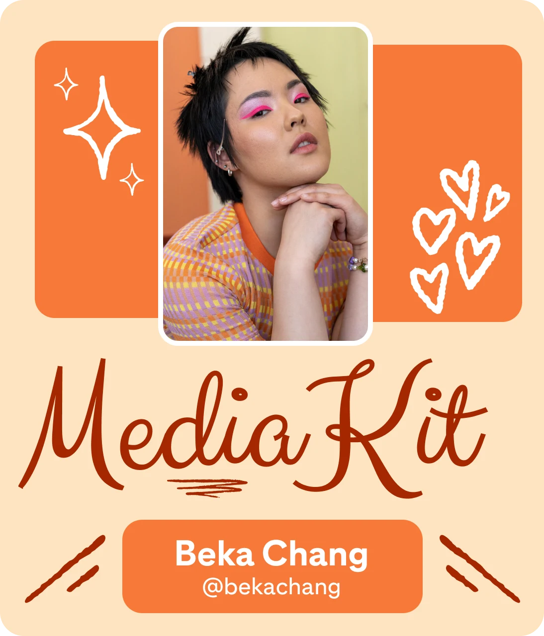 Orangefarbener Media-Kit-Banner für Beka Chang