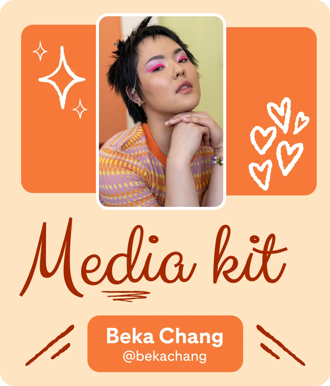 Banner sui toni dell'arancione del media kit di Beka Chang
