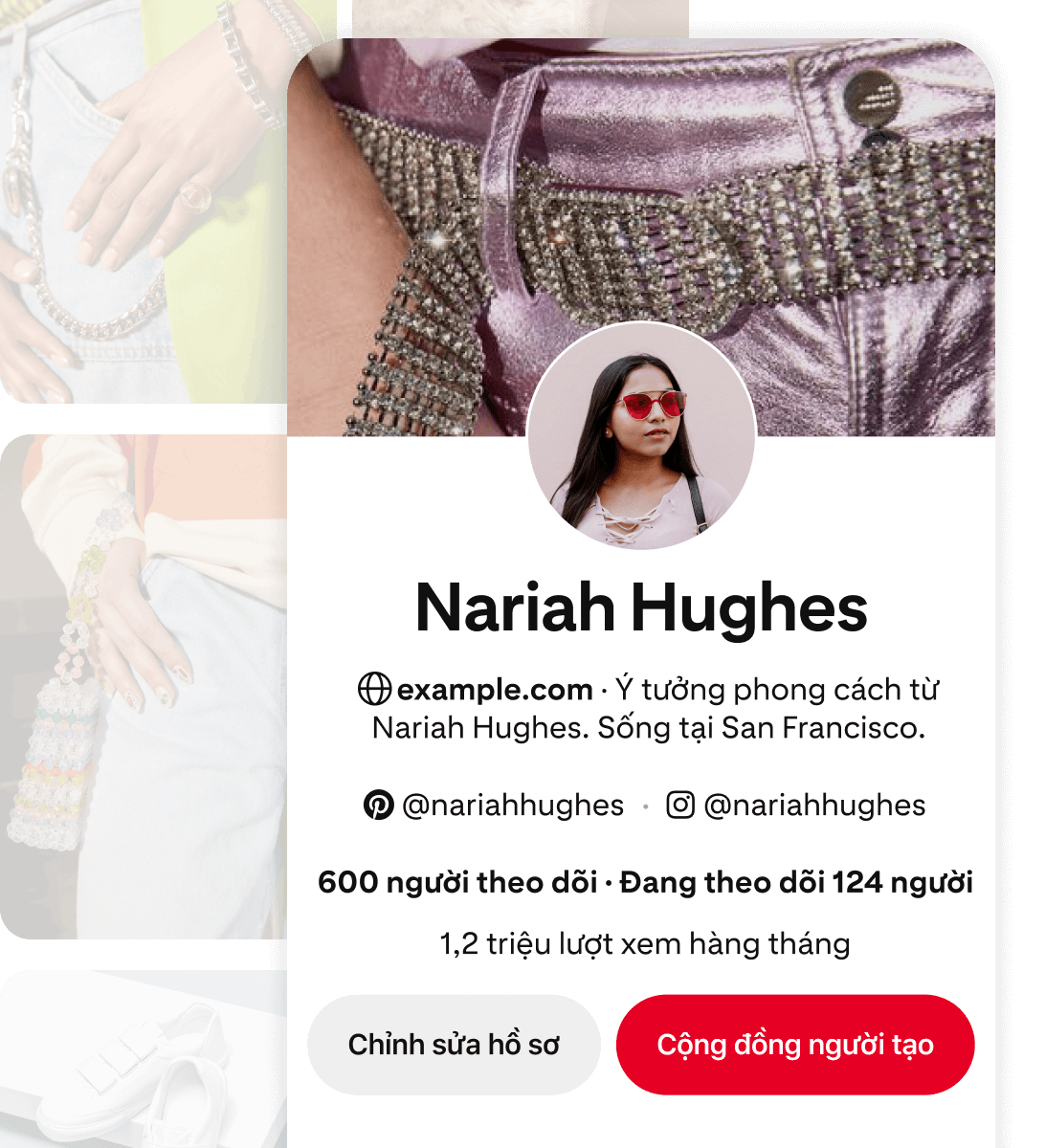 Ảnh chụp màn hình hồ sơ Pinterest của Nariah Hughes trên thiết bị di động