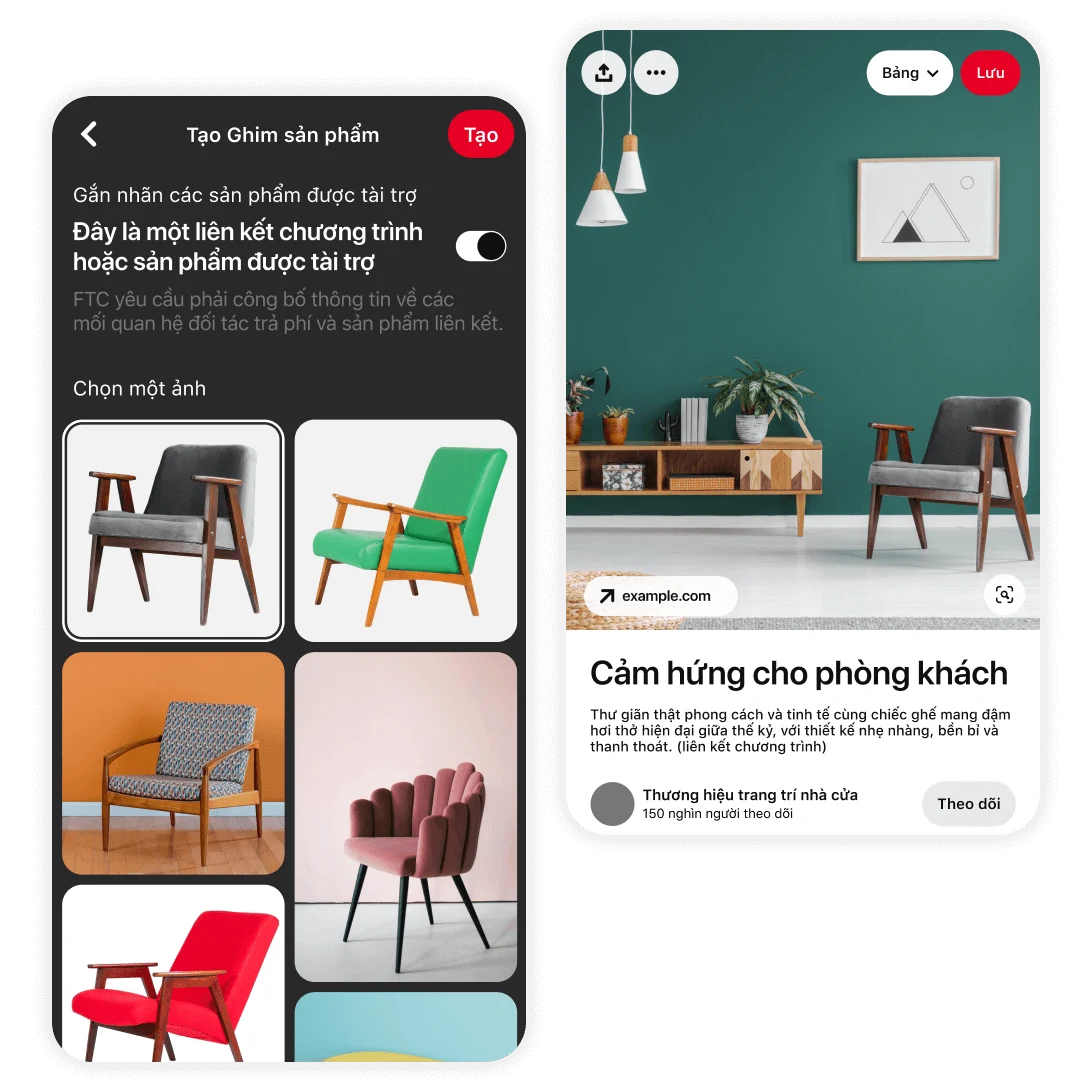 Giao diện liên kết chương trình Nhà xuất bản trên Pinterest