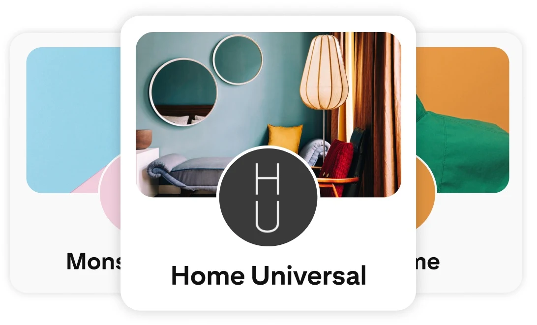 Three Pinterest profiles stacked with Home Universal on top