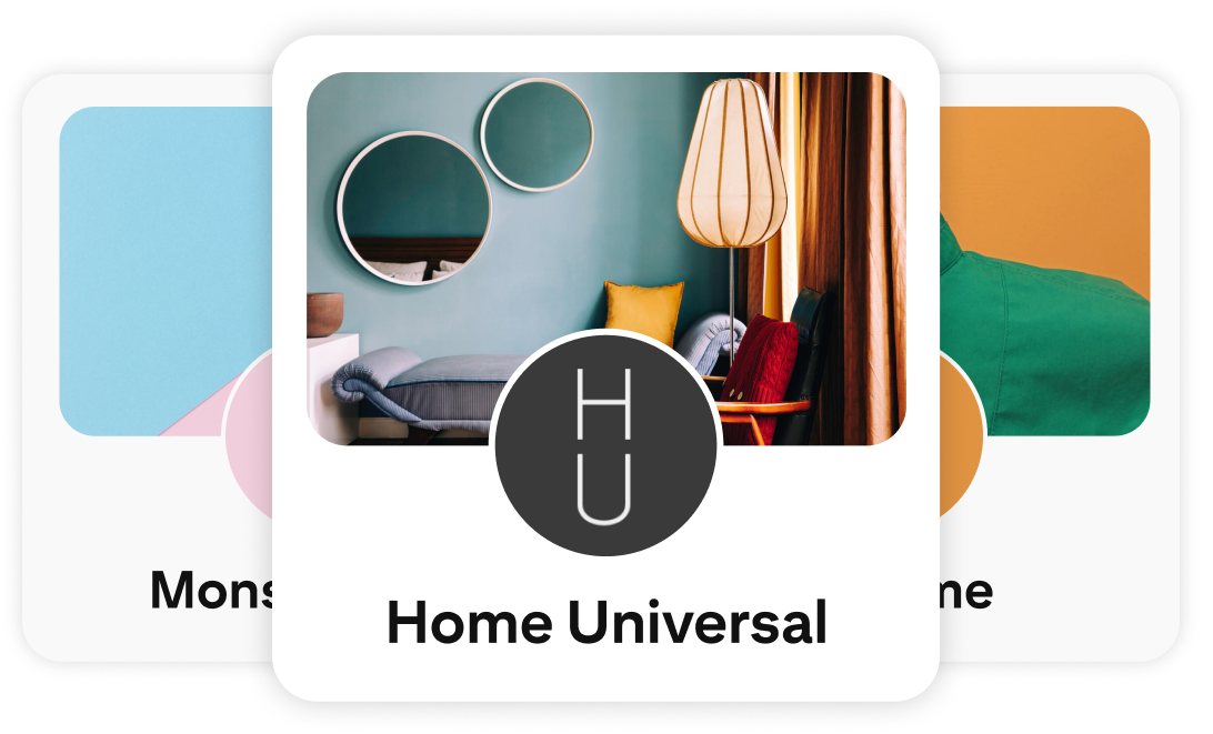 โปรไฟล์ Pinterest 3 โปรไฟล์ซ้อนกันโดยมี Home Universal อยู่ด้านบนสุด