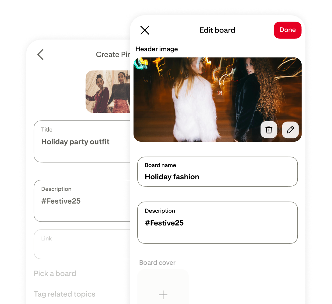 Pinterest app creating Pin screen