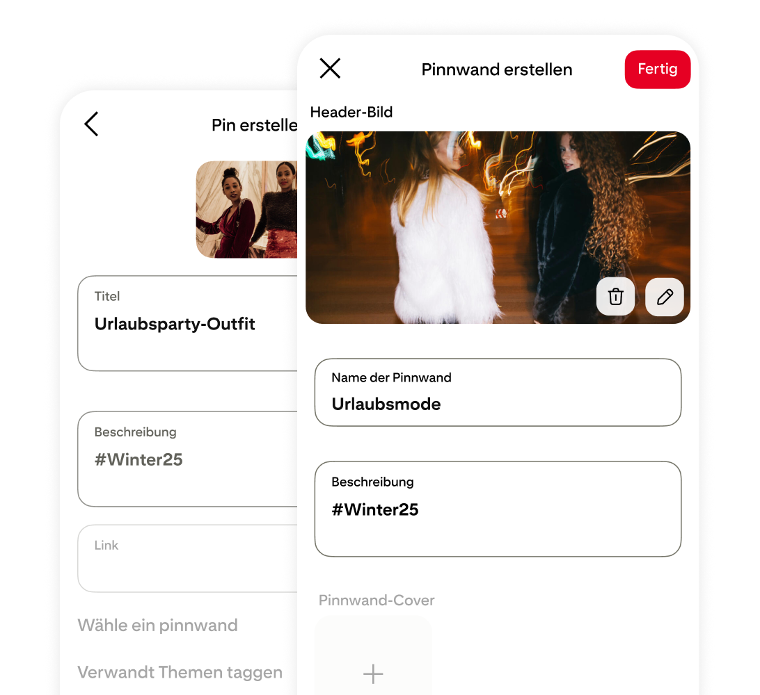 Pinterest app creating Pin screen