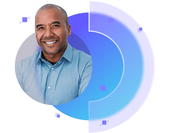 Smiling man on a light purple gradient background