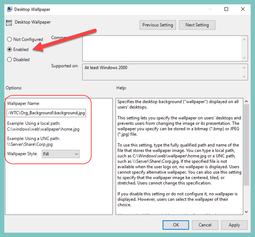 Configure the policy settings