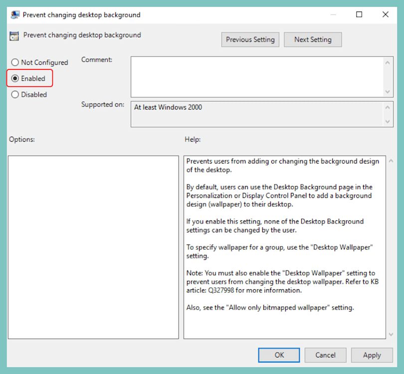 Select enabled to configure desktop wallpaper settings