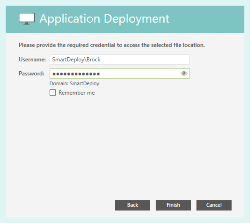 Enter the credentials to access the selected file location then click finish