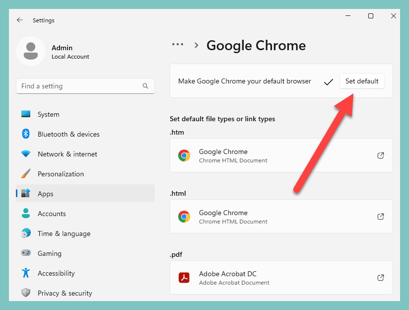 Manually assign each file type association or set as default