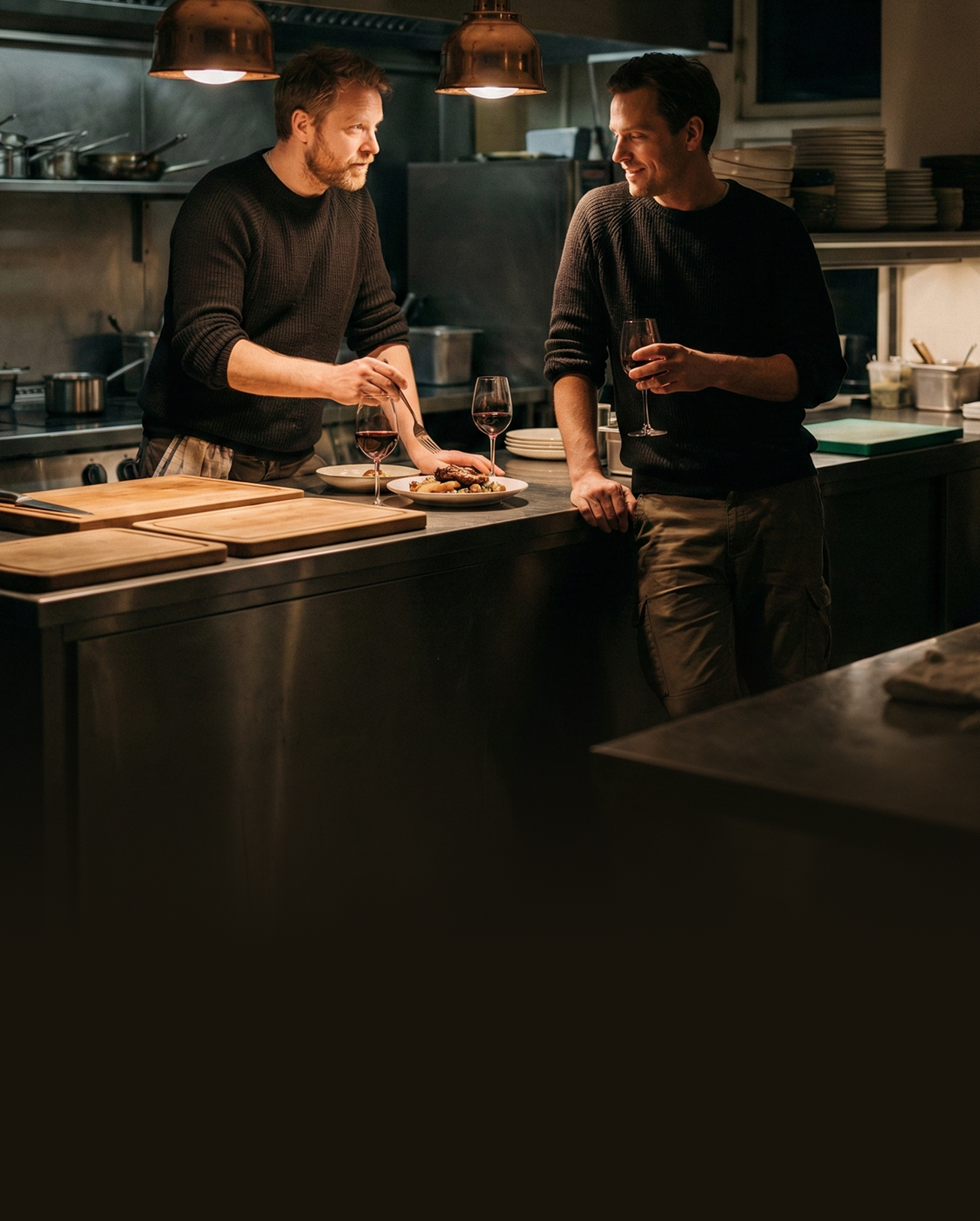 Two men discussing with a champagne glass
