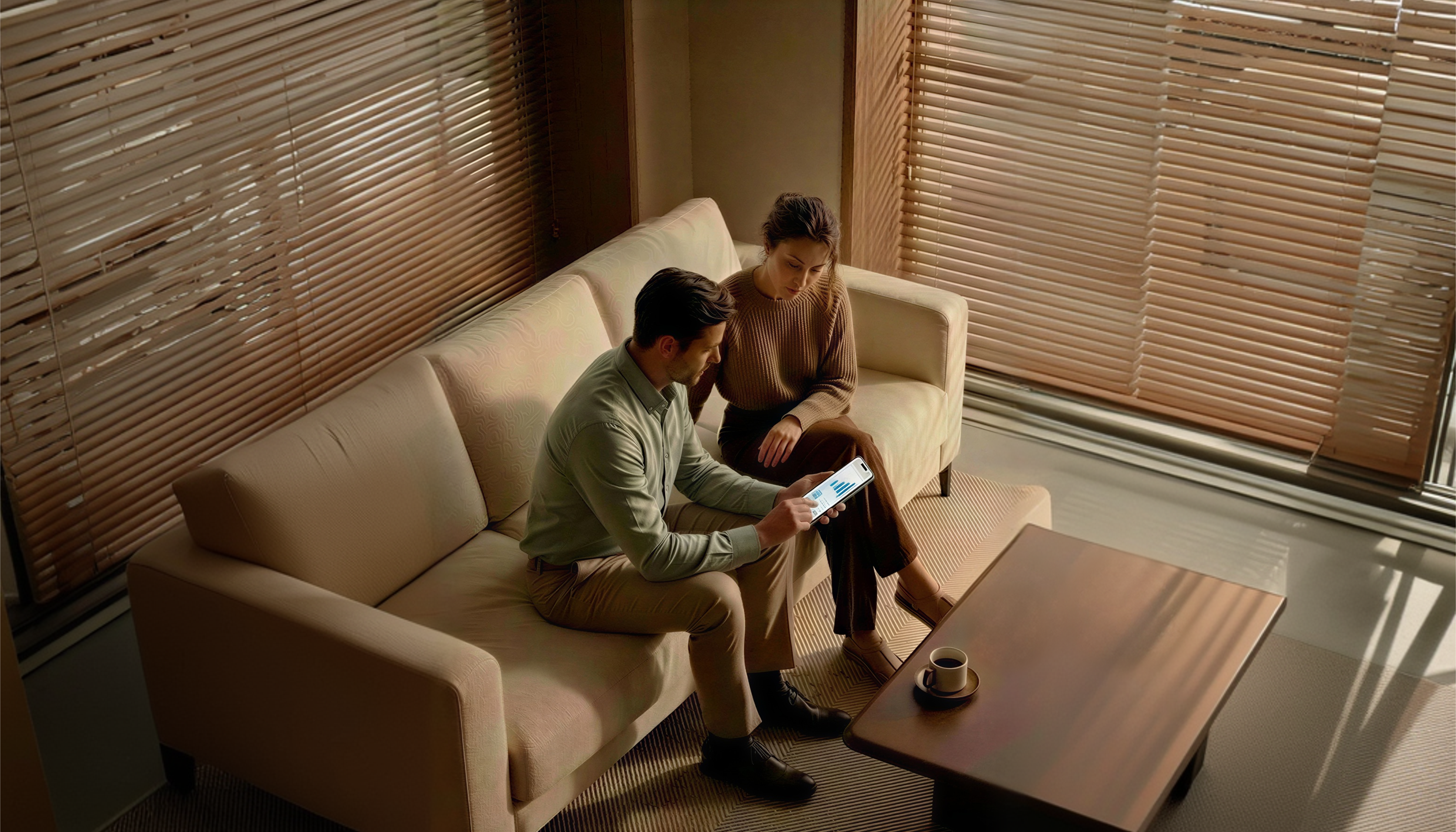 Two people looking at the Xapo Bank app on a phone