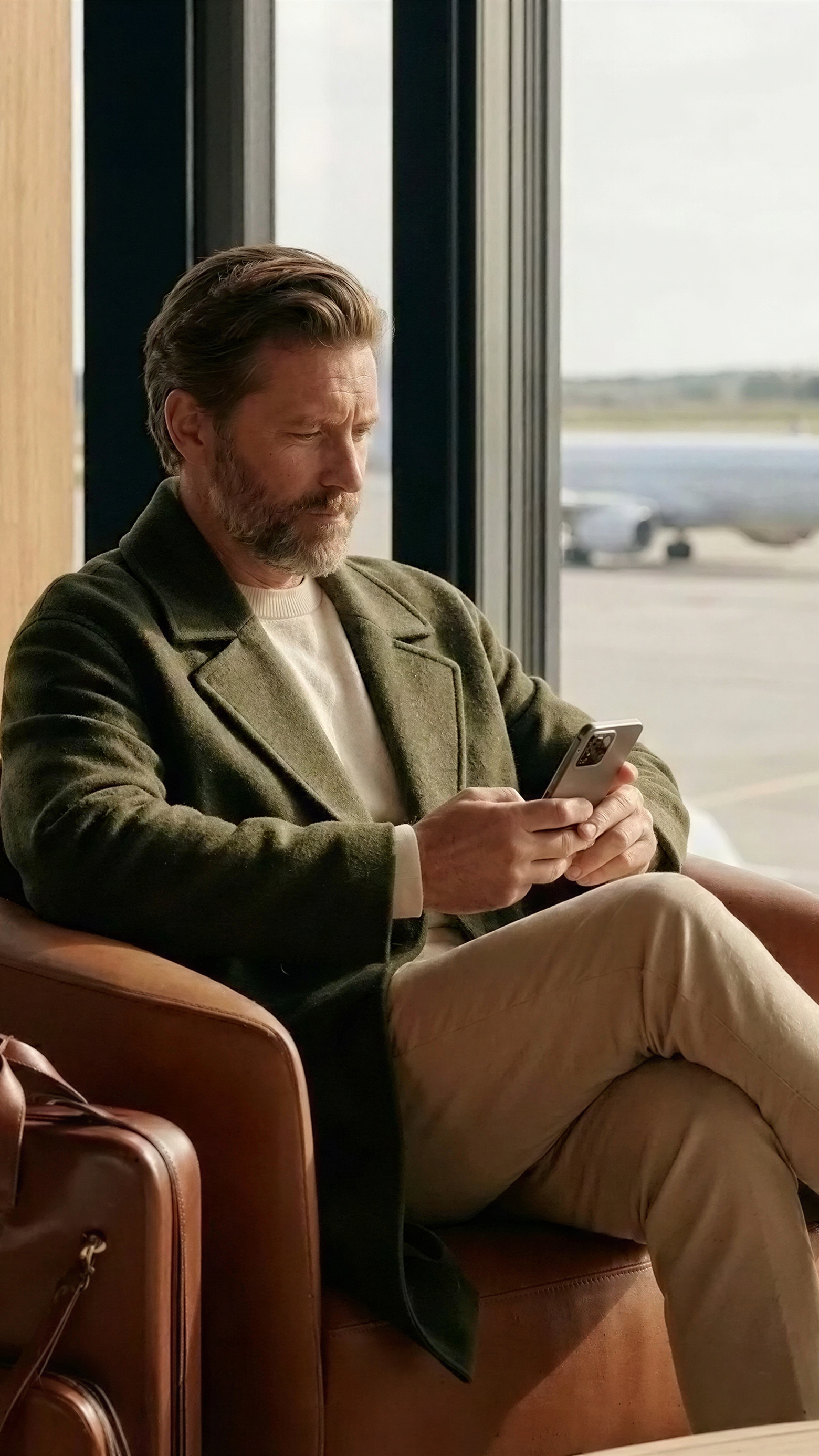 Man on his phone at the airport