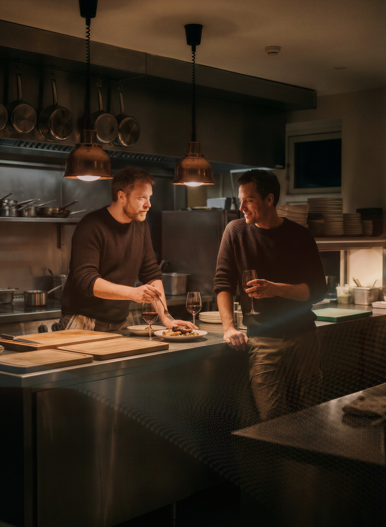 Two men discussing with a champagne glass