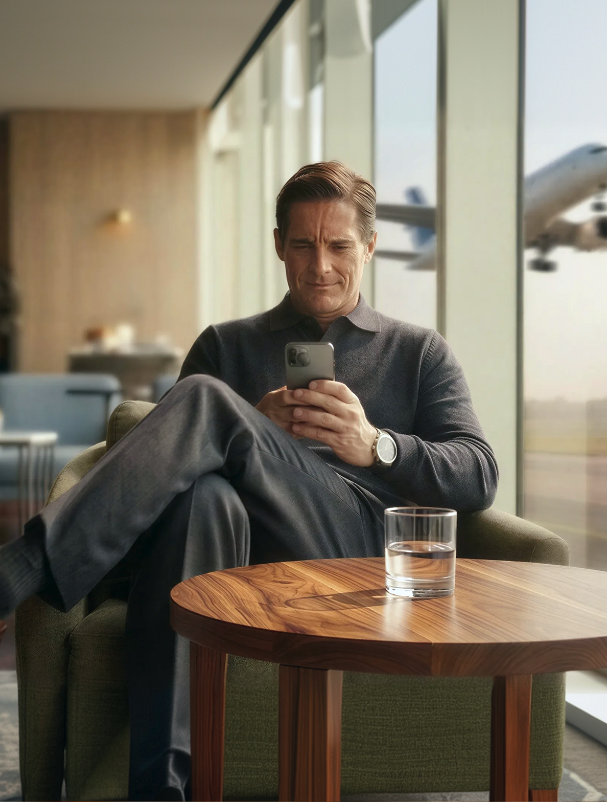 Man on his phone at the airport