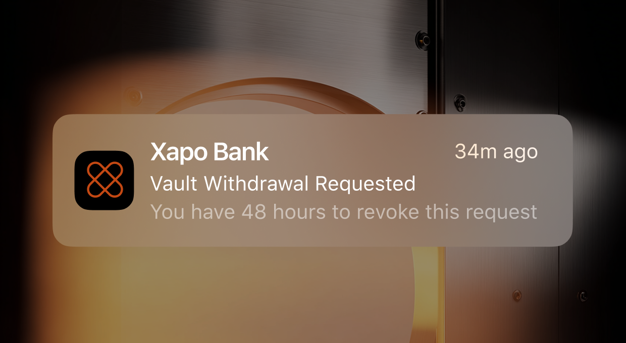 Notification from Xapo Bank about Vault Withdrawal Request