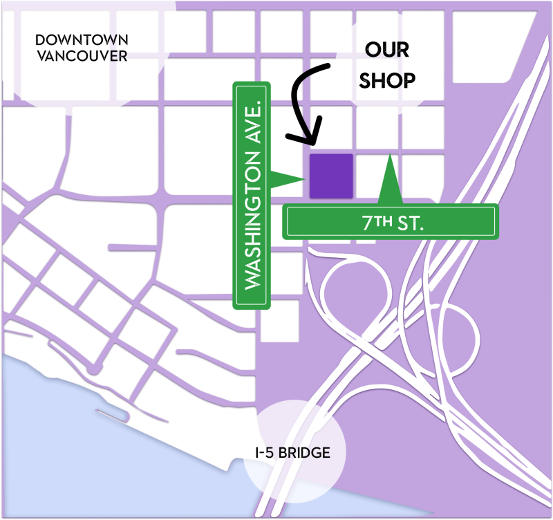 map depicting the location of Dandelion Teahouse & Apothecary, at the corner of 7th street and Washington in Vancouver WA