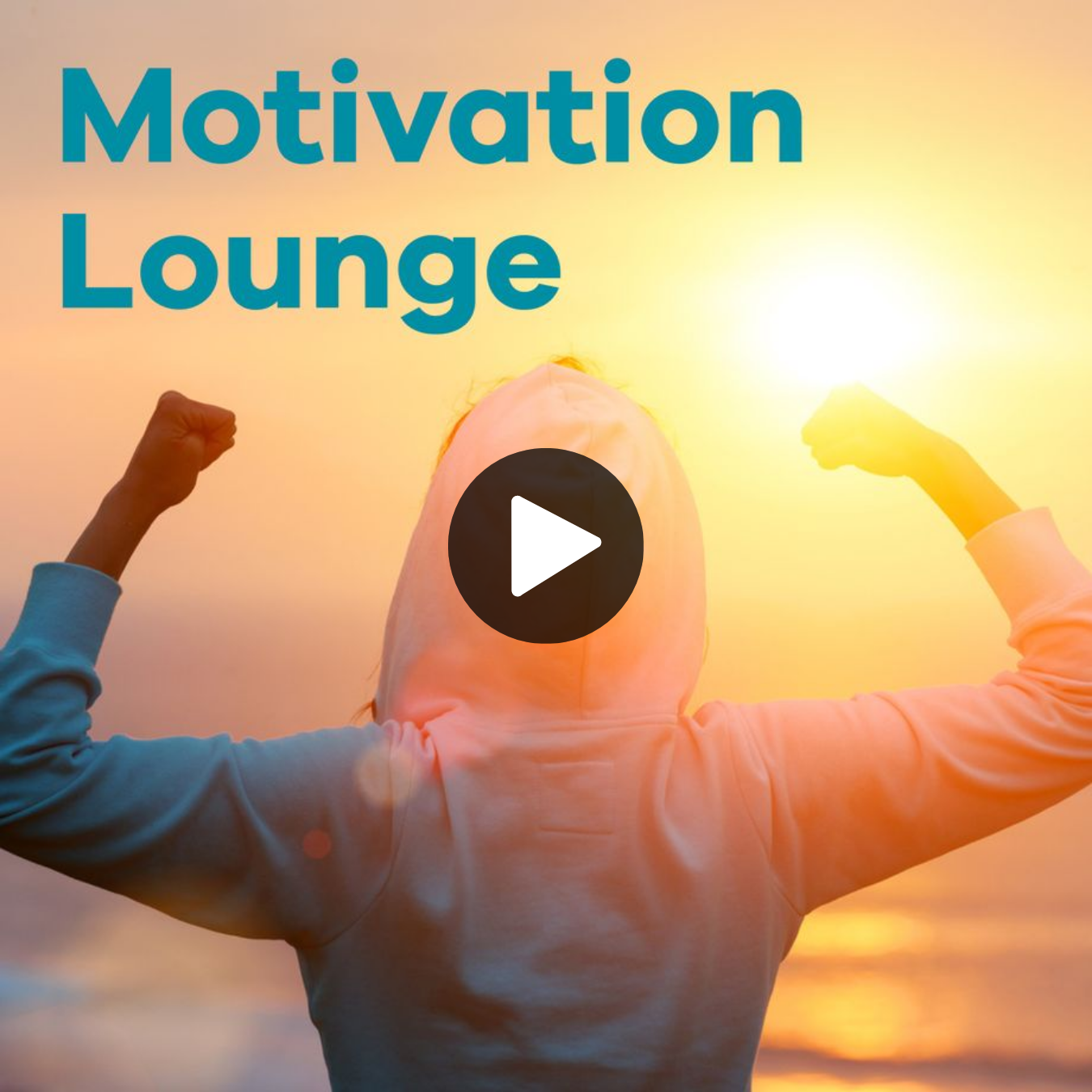 Sender Motivation Lounge mit einem Sportler in Jubelpose am Strand