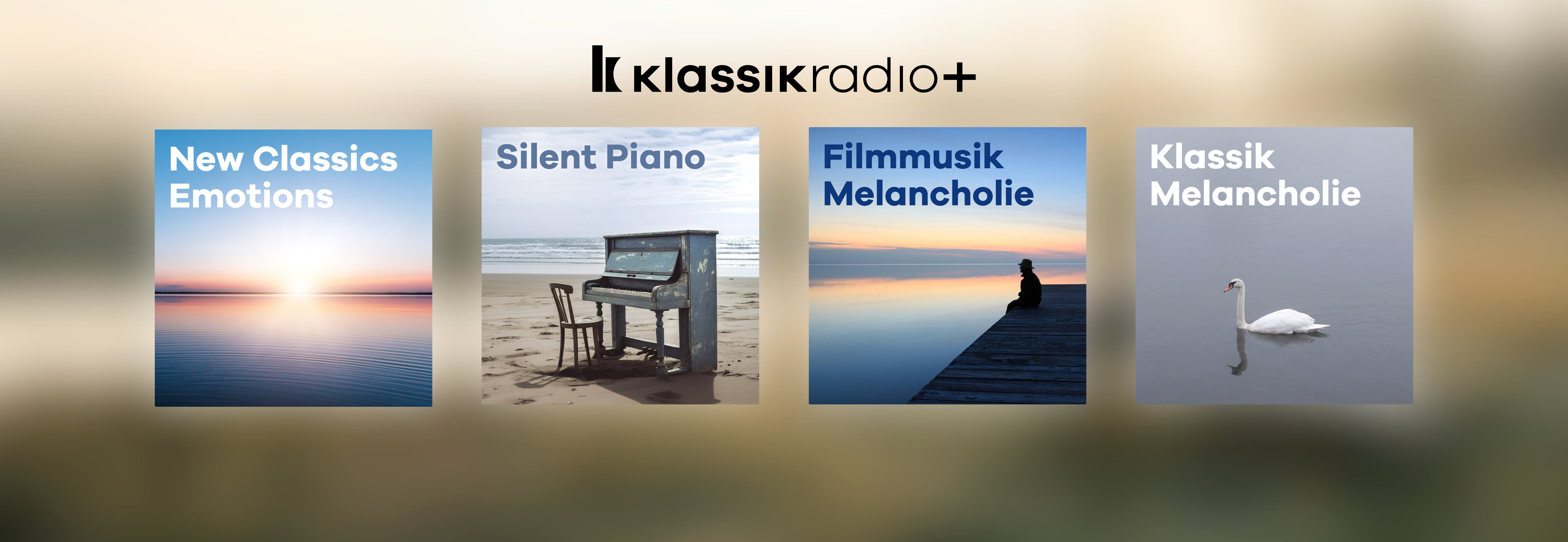 Musiksender Kollage von Klassik Radio Plus: Traurige Klaviermusik. 