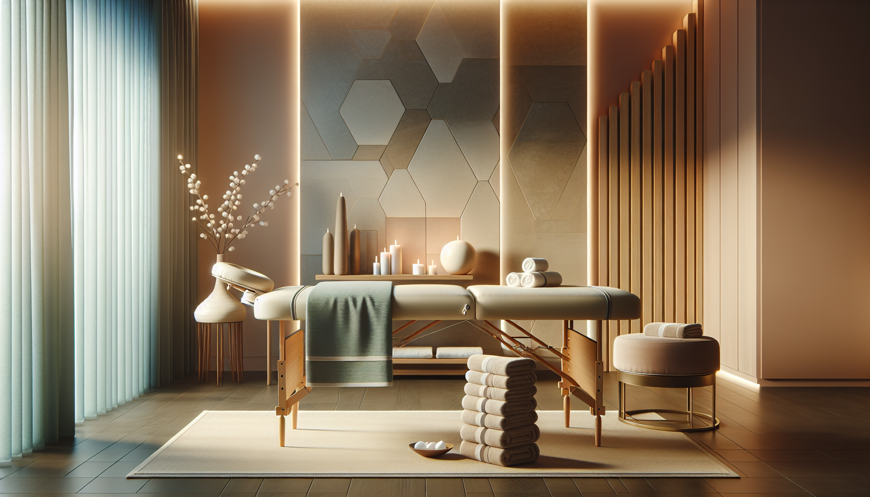  Wellness-Bereiches mit einer Massage-Liege und Handtüchern