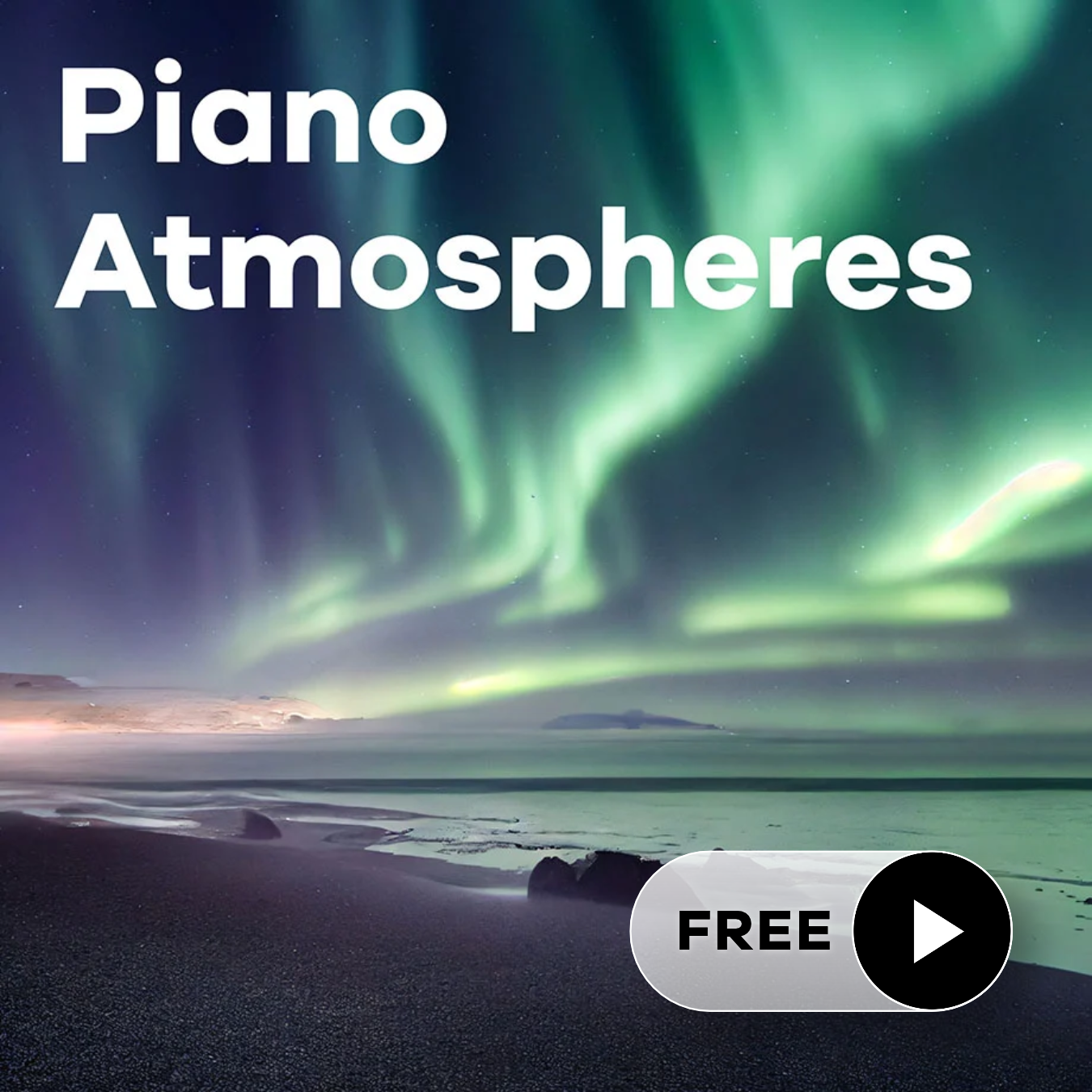 Sender Piano Atmosphere mit Nordlichtern über einem Strand bei Nacht