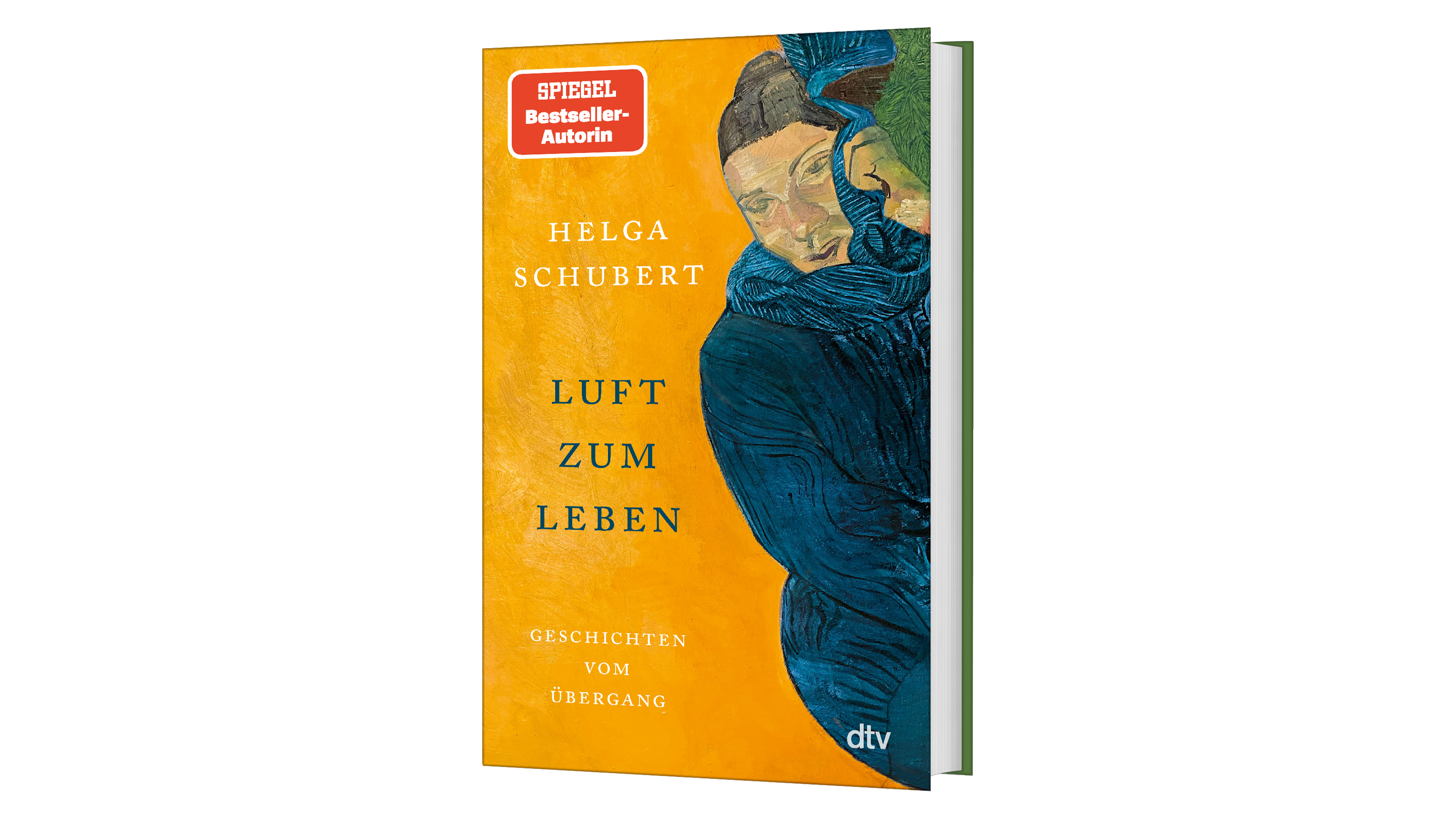 Buchcover „Luft zum Leben“ von Helga Schubert mit orange-blauem Design und dtv-Logo