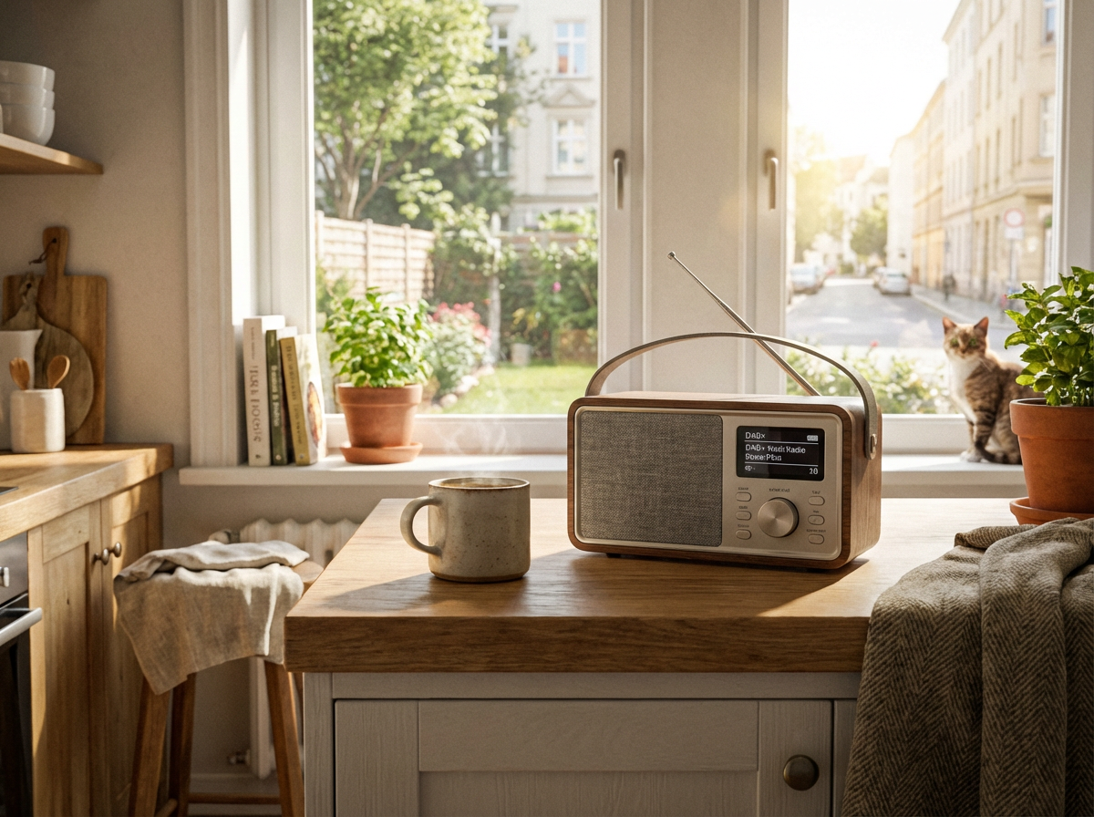 DAB Radio steht in gemütlicher Küche