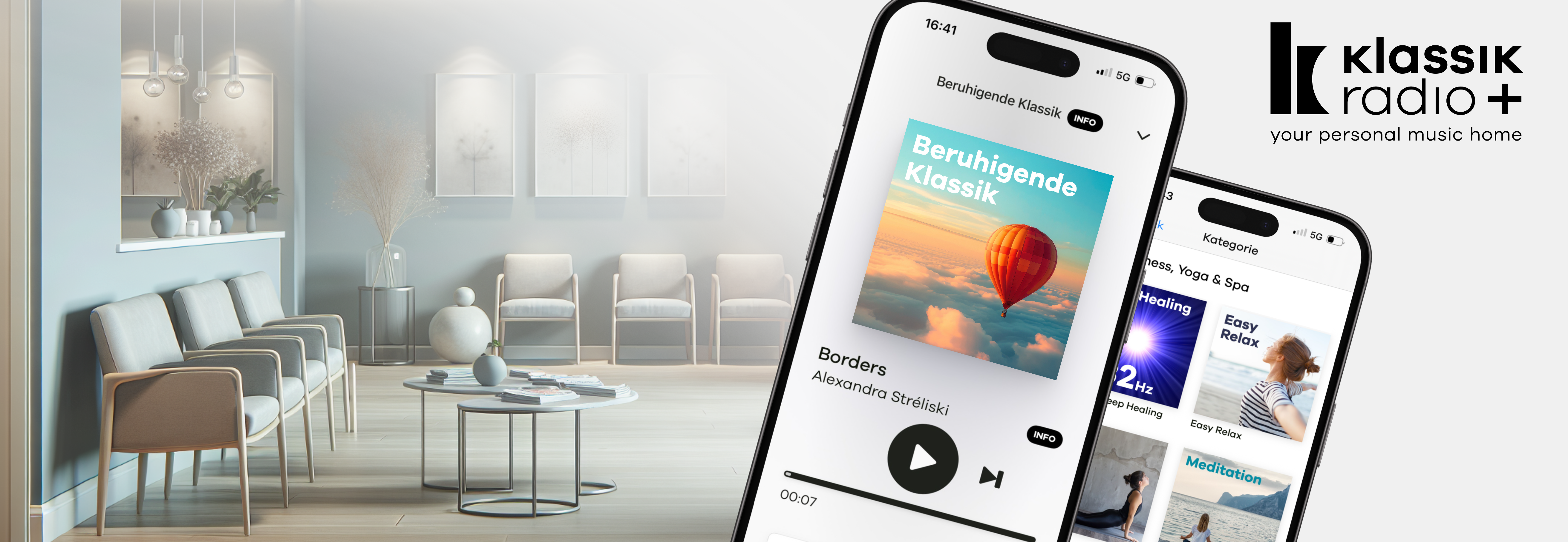 Blick ins Wartezimmer und dazu der Sender "Beruhigende Klassik" von Klassik Radio Plus