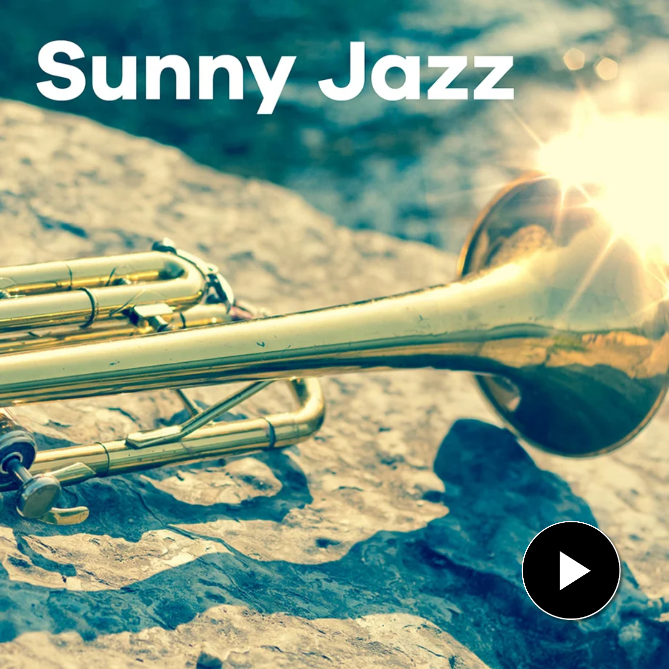 Klassik Radio Plus Sender "Sunny Jazz" mit einer Trompete  in der Sonne auf einem Felsen